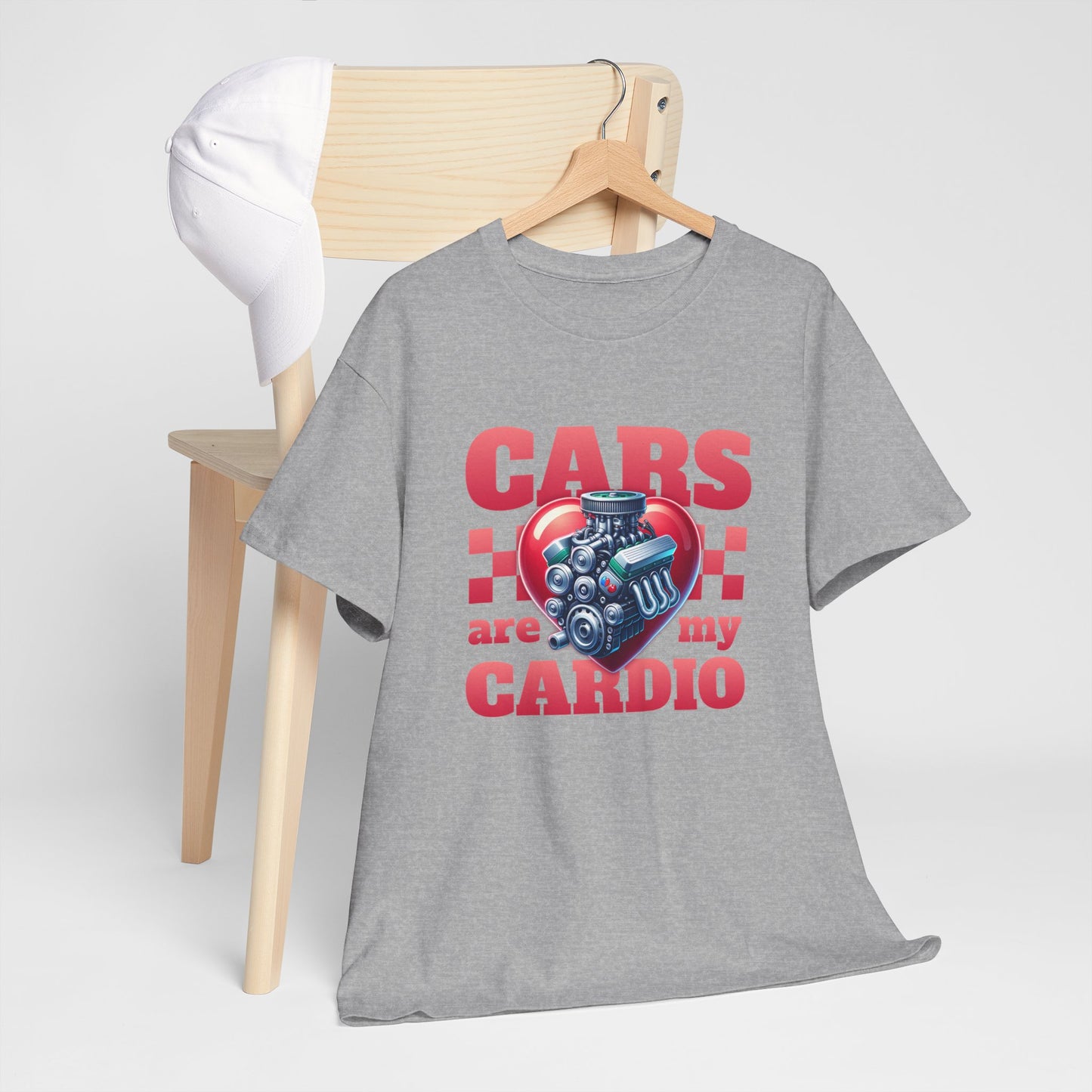 T-Shirt Cars Are My Cardio Homme Femme – Tee Shirt Moteur Cœur Voiture – Cadeau Passion Auto Mécanique Noir Blanc Gris
