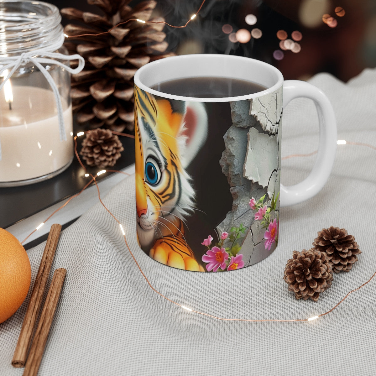 Mug Tasse Tigre Mignon Cartoon – Animal Jungle Fleurs Enfant Adulte