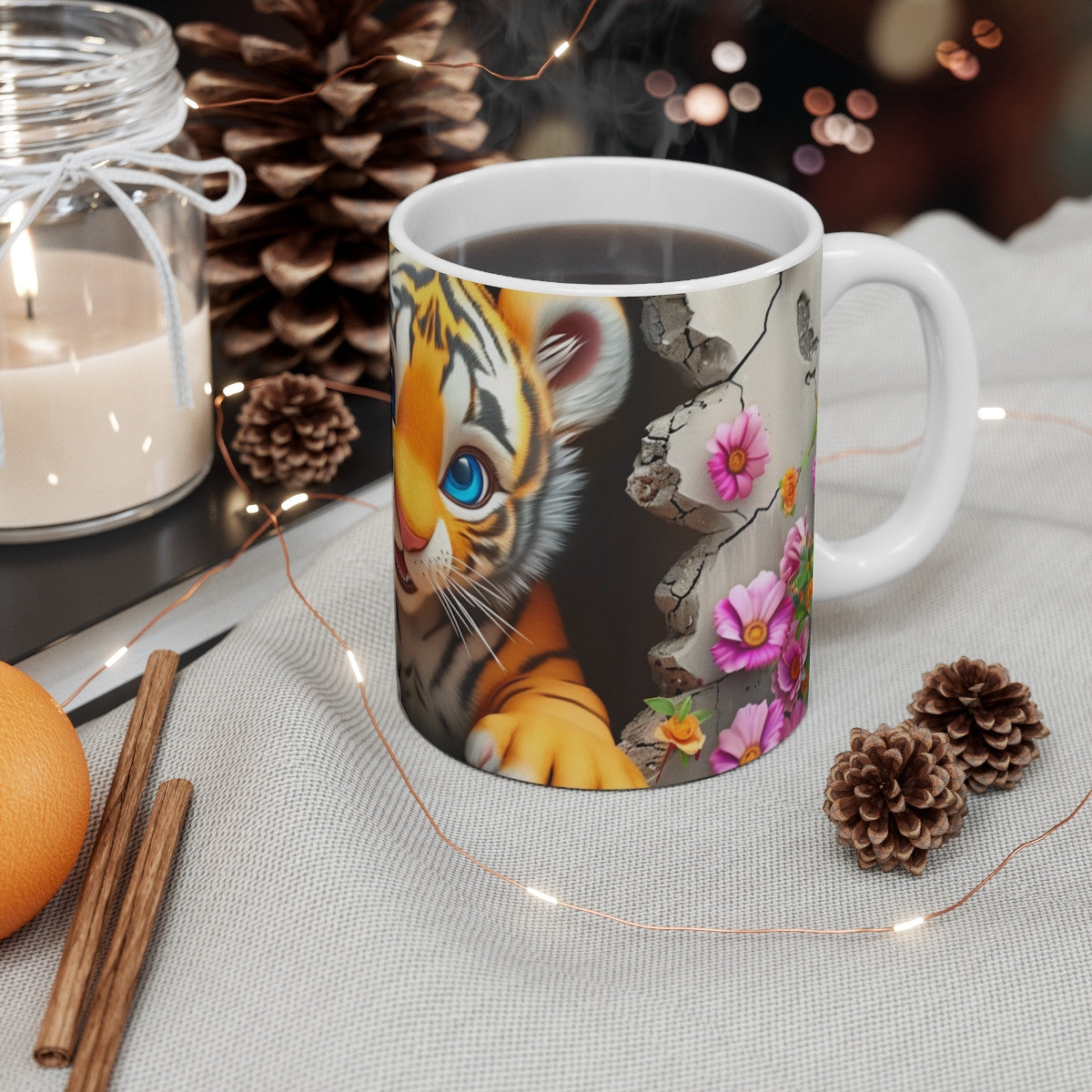 Mug Tasse Tigre Mignon Cartoon – Animal Jungle Fleurs Enfant Adulte