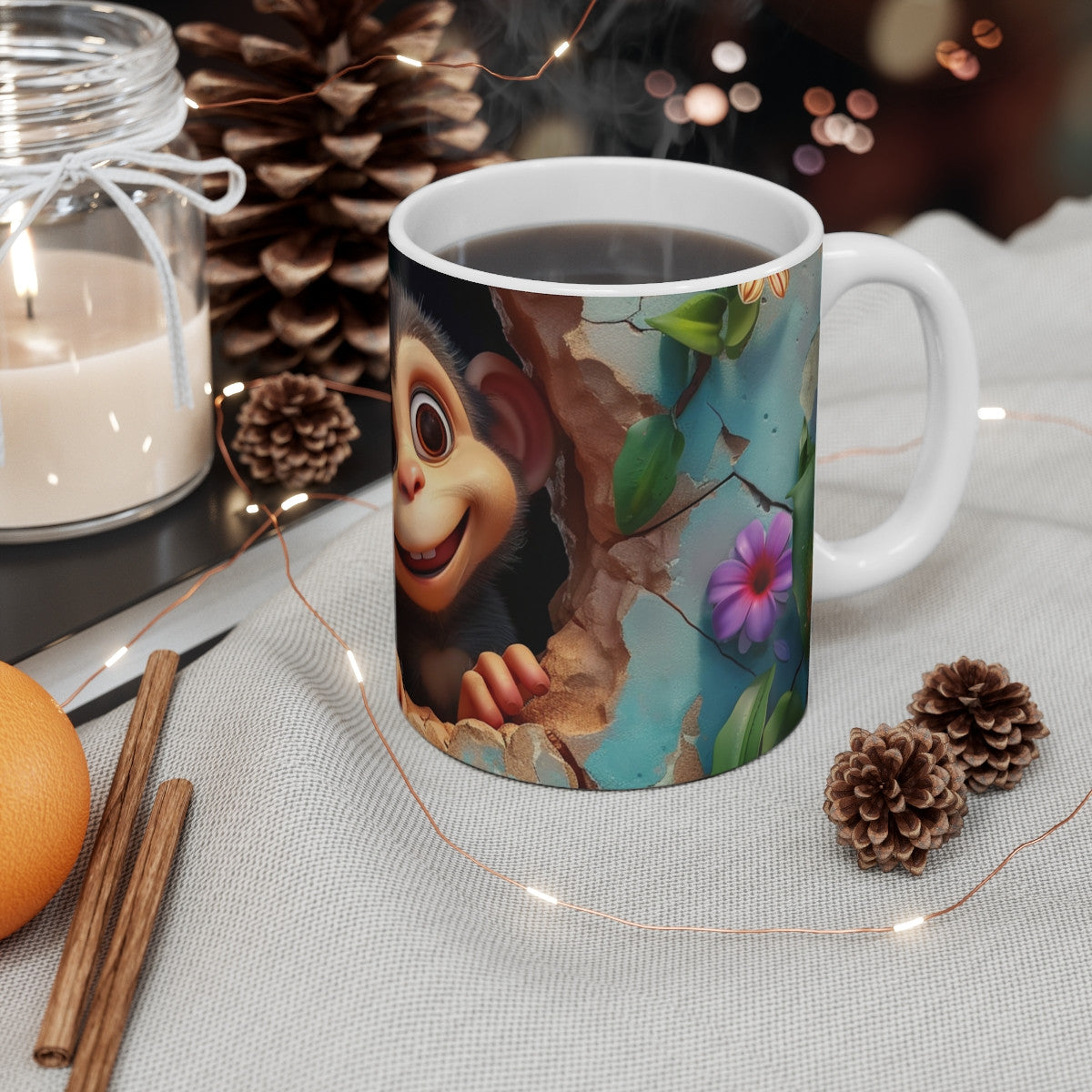 Mug Tasse Singe Mignon Cartoon – Animal Jungle Fleurs Enfant Adulte