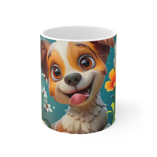 Mug Tasse Chien Mignon Cartoon – Animal Compagnon Fleurs Enfant Adulte