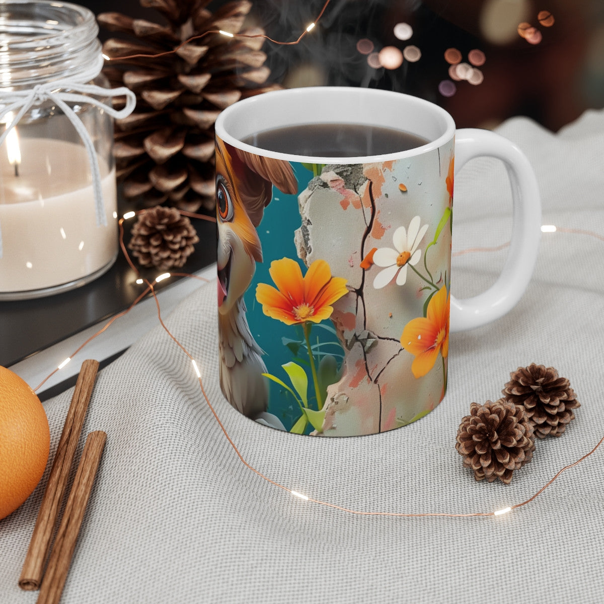Mug Tasse Chien Mignon Cartoon – Animal Compagnon Fleurs Enfant Adulte