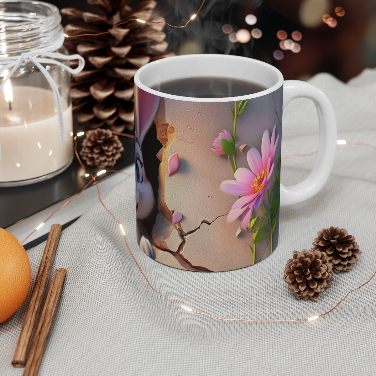 Mug Tasse Lapin Mignon Cartoon – Animal Forêt Fleurs Enfant Adulte