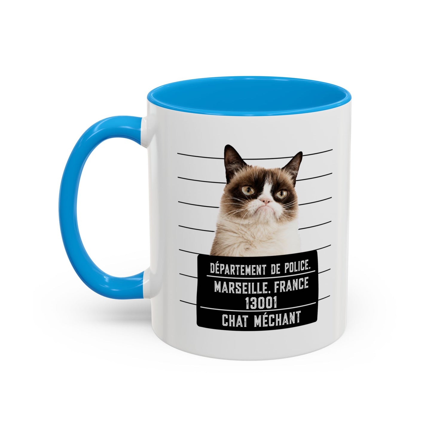 Tasse Chat Méchant Homme et Femme – Mug Chat Drôle Style Mugshot Police – Cadeau Original pour Amoureux des Chats – Céramique 325 ml