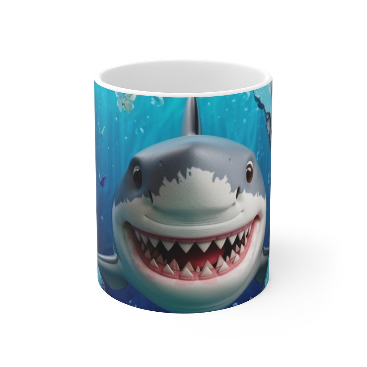 Tasse Requin Marrant – Mug Requin Cartoon avec Décor Océanique et Fleurs, Cadeau Amusant pour Amateurs de la Mer