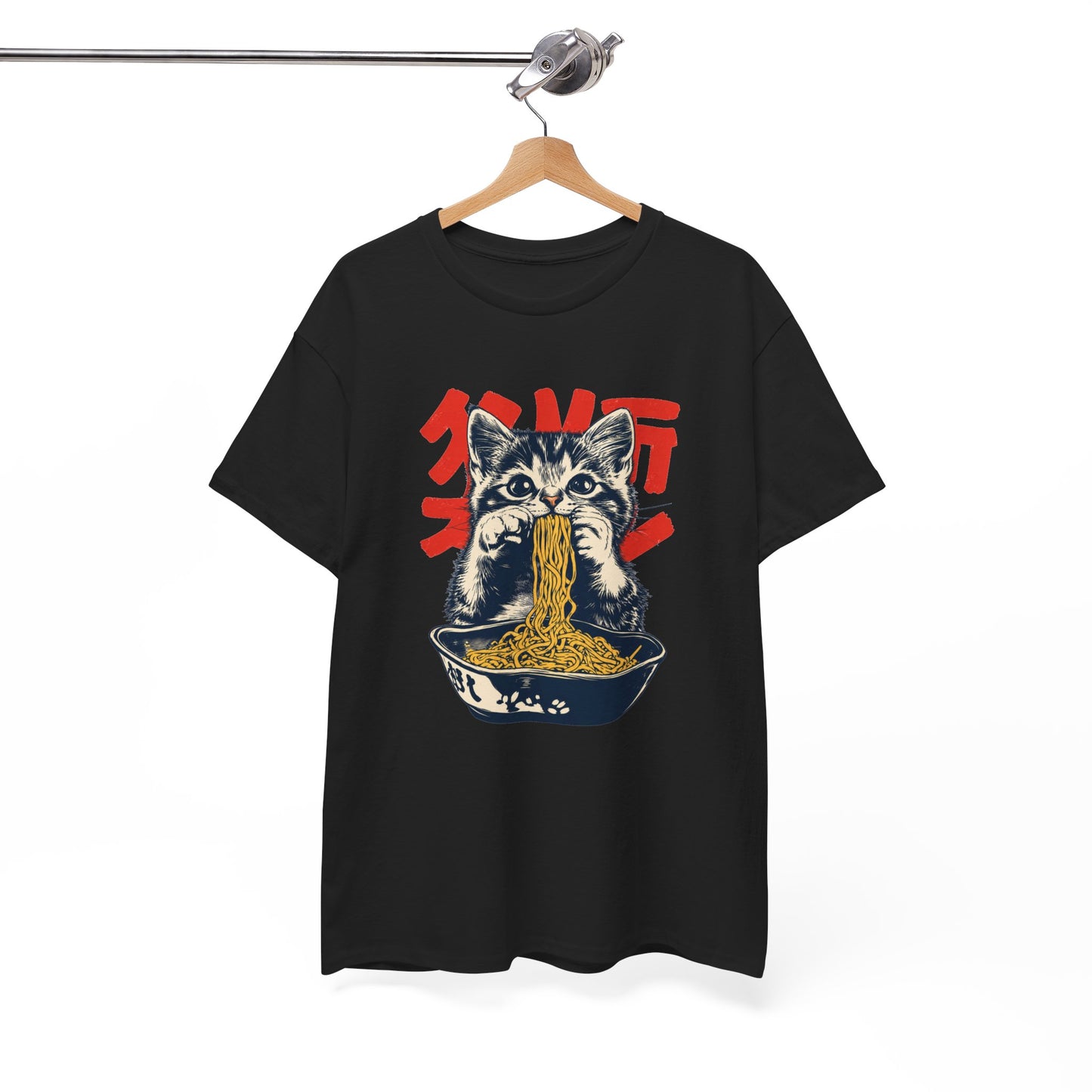 Tee Shirt Homme et Femme Chat Ramen Japonais Chaton Nouilles Humour Gourmand Cuisine Asiatique Idée Cadeau