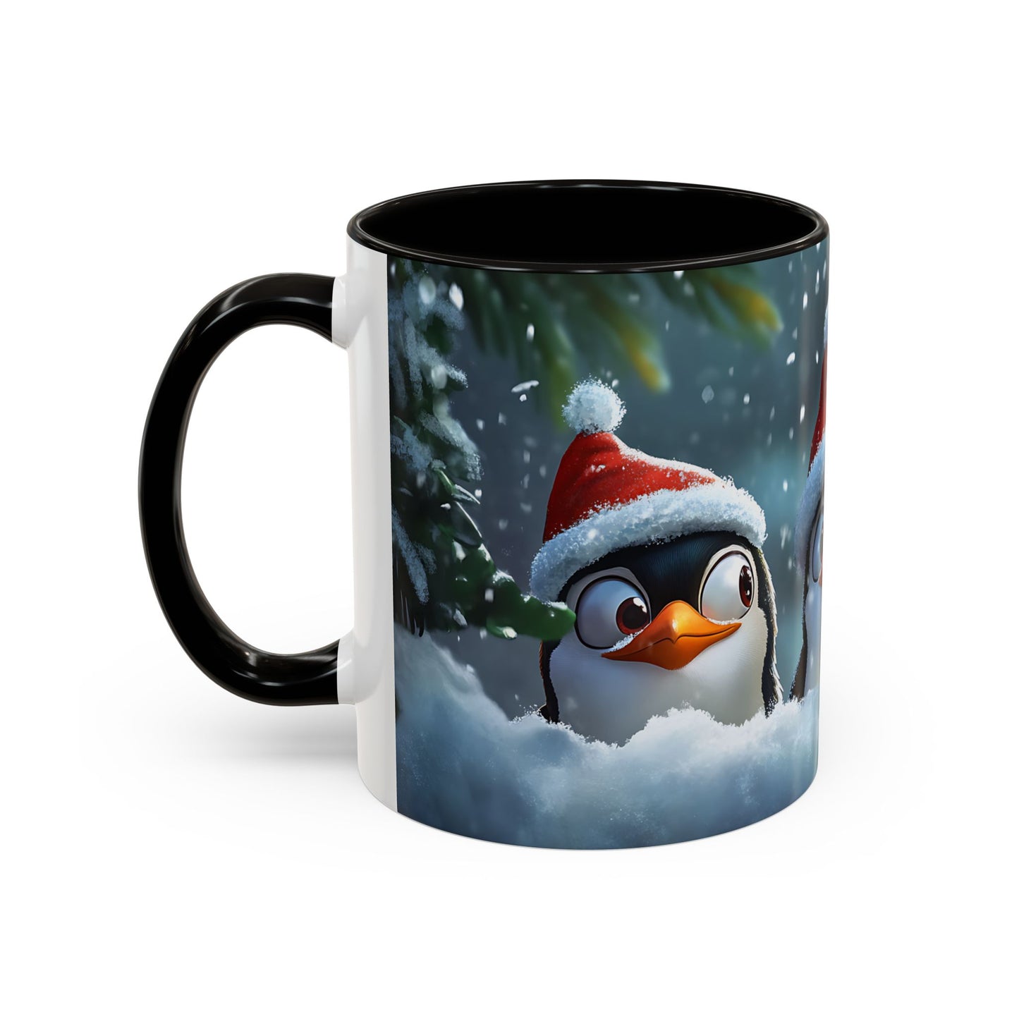 Tasse Pingouins de Noël – Mug Hiver avec Bonnets de Père Noël et Neige – Design Animal Kawaii 325ml