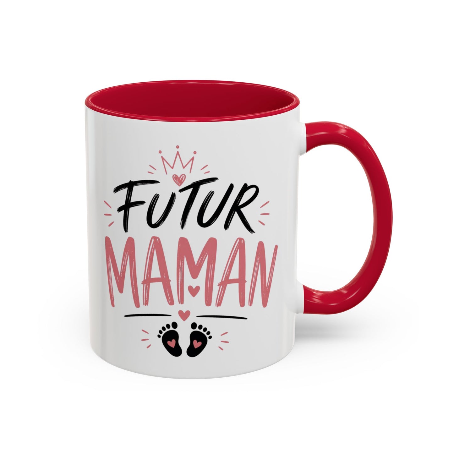 Mug Future Maman – Tasse Grossesse Rose avec Couronne et Cœurs – Cadeau Future Mère Baby Shower – Céramique 325ml Noir Bleu Rouge