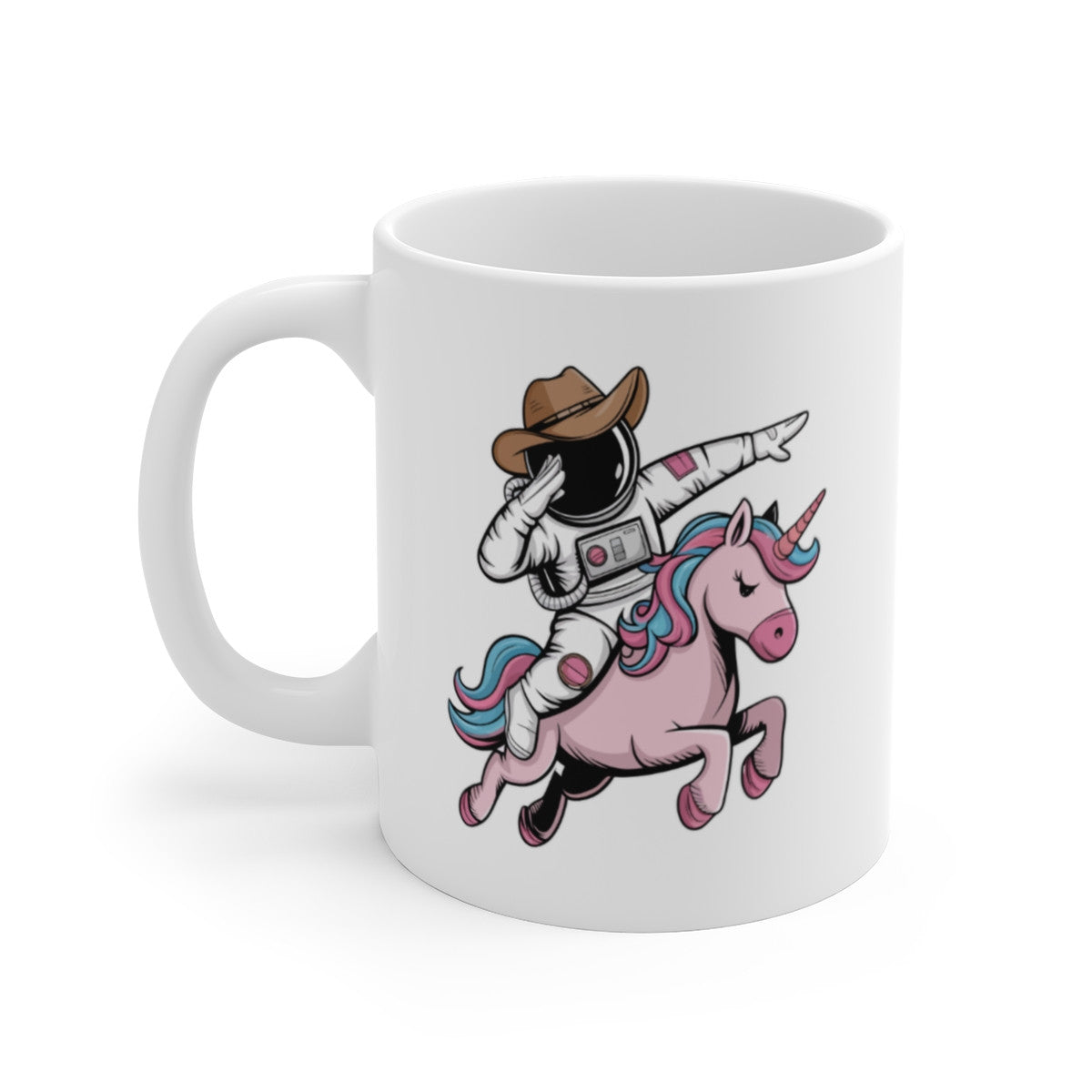 Tasse Astronaute Dab sur Licorne – Mug Cosmonaute Cowboy Drôle avec Licorne Rose Kawaii, Cadeau Original