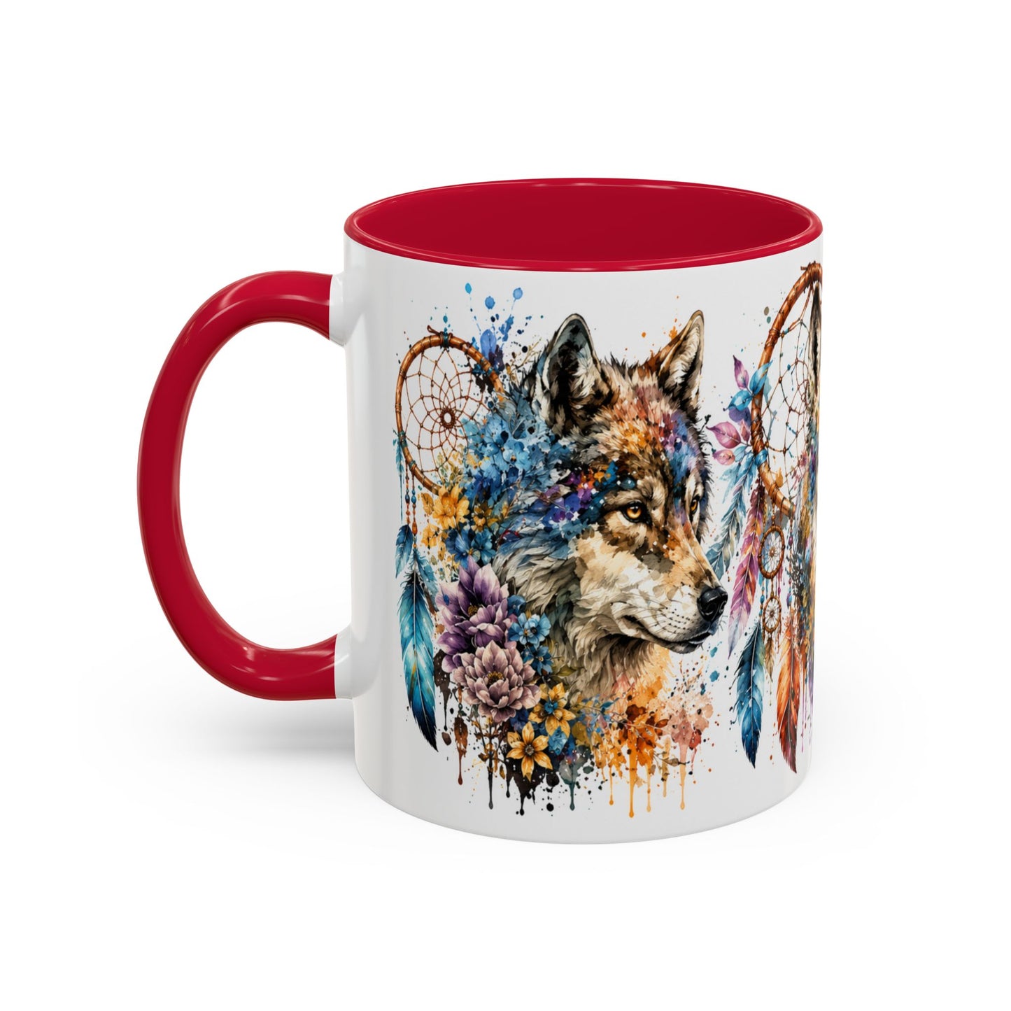 Tasse Loup Bohème – Mug Attrape-Rêves et Fleurs Colorées – Cadeau Animal Spirituel Homme Femme 325ml