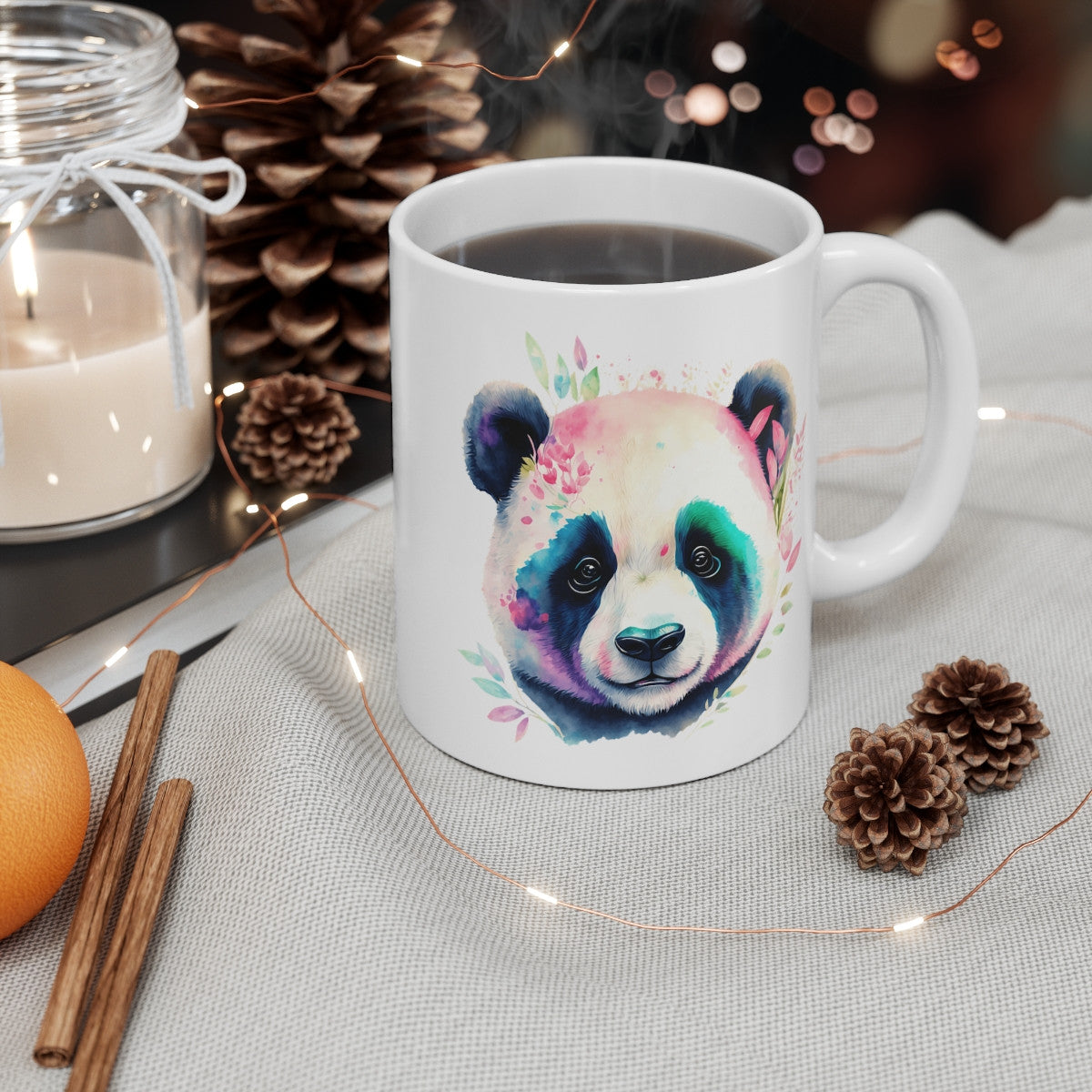 Tasse Panda Aquarelle – Mug Panda Multicolore Style Peinture Fleurie, Cadeau Zen et Artistique