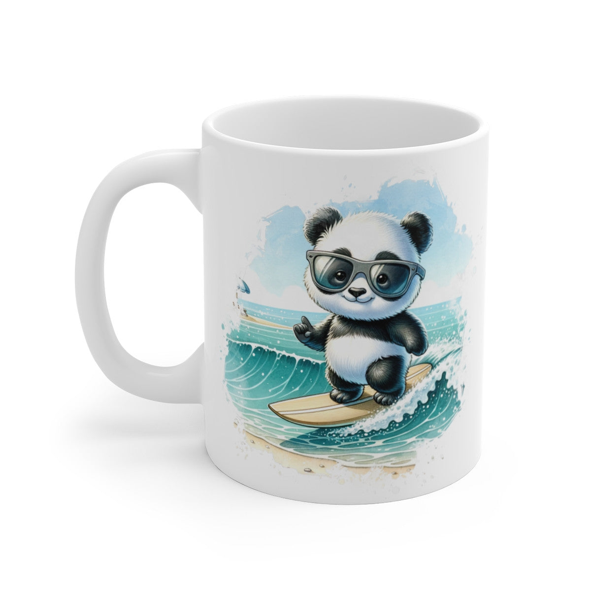 Tasse Panda Surf Été – Mug Panda avec Lunettes de Soleil sur Planche, Vagues Océan Plage Tropicale