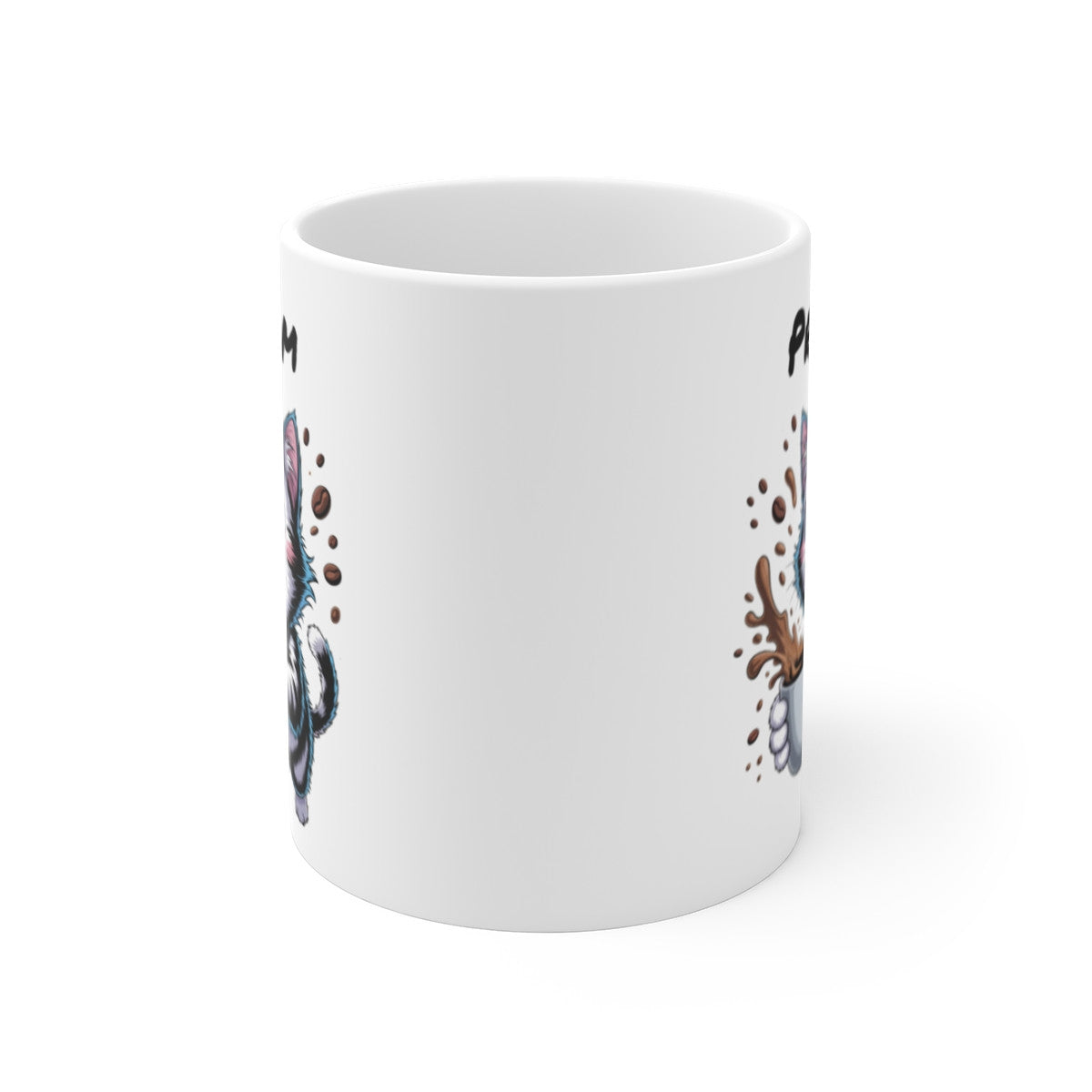 Tasse Chat Rigolo Personnalisable – Mug Chaton Énergique avec Café, Cadeau Humour pour Amoureux des Chats