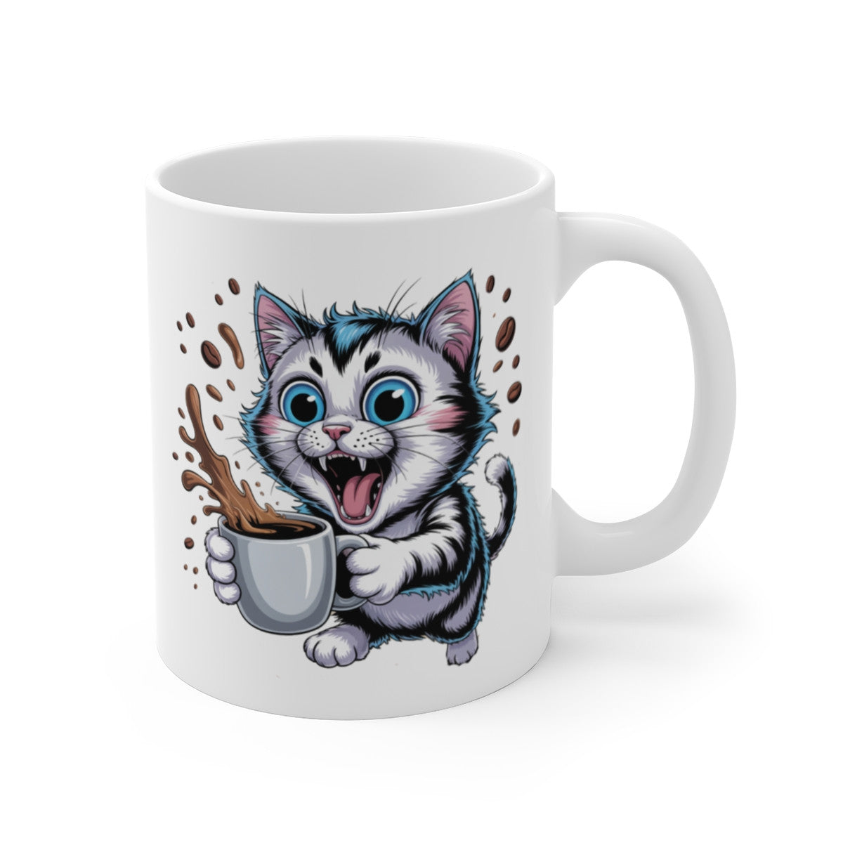 Tasse Chat Énergique – Mug Chaton Rigolo avec Café Splash, Cadeau Original pour Fans de Chats