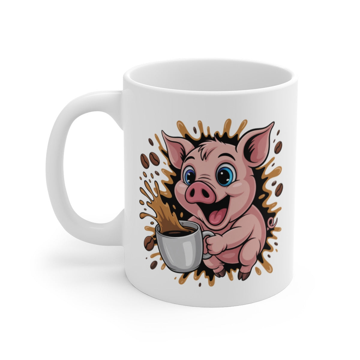Tasse Cochon Drôle – Mug Café Cochon Surexcité pour Femme, Homme, Collègue ou Ami Rigolo