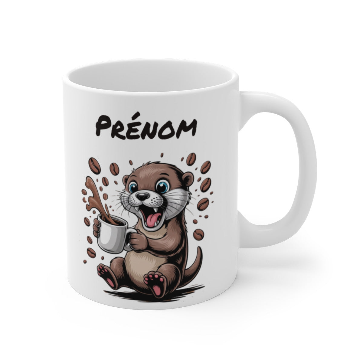 Tasse Loutre Personnalisée avec Prénom – Mug Drôle Animal Café Loutre Cartoon pour Femme, Homme ou Enfant