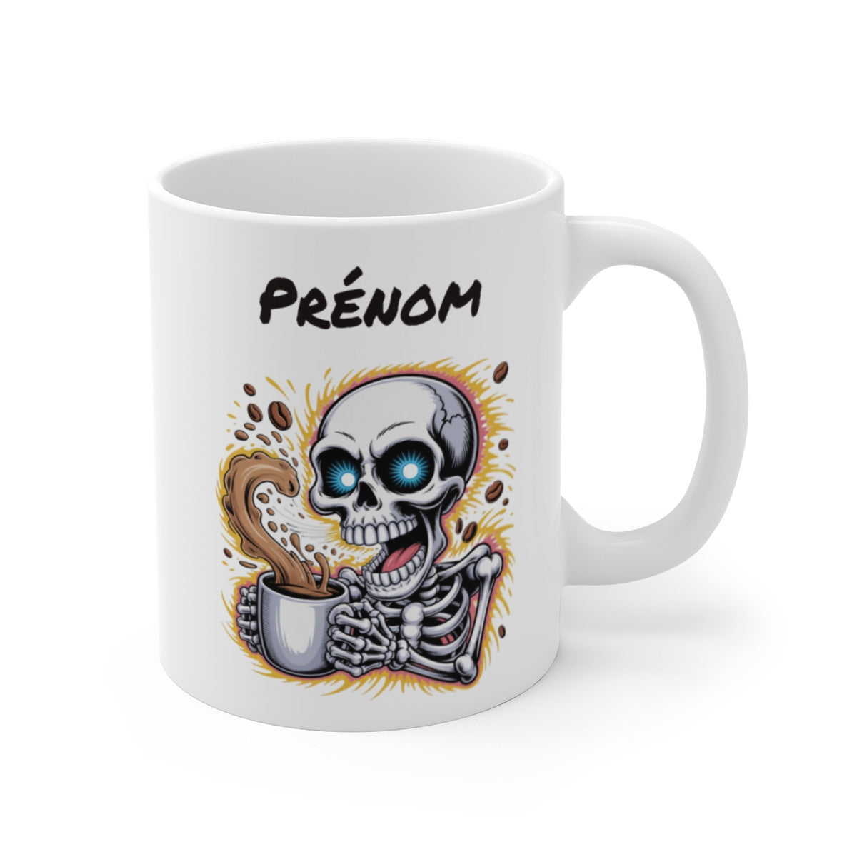 Tasse Squelette Personnalisée avec Prénom – Mug Crâne Café Drôle pour Amateur d’Horreur ou d’Humour Noir