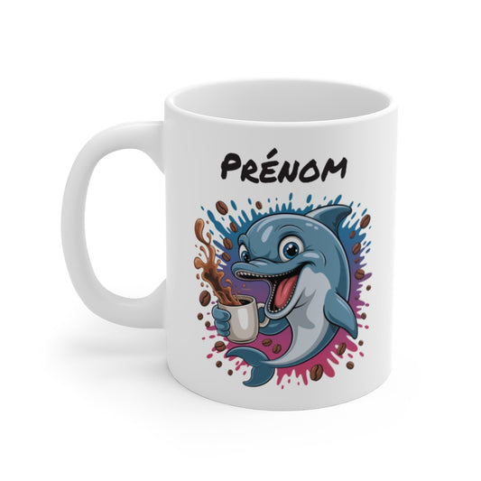 Tasse Dauphin Personnalisée avec Prénom – Mug Drôle Café Marin pour Femme, Homme ou Enfant
