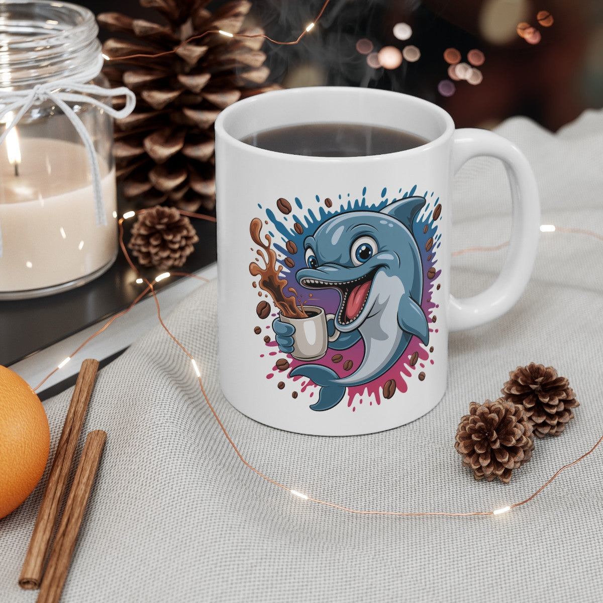 Tasse Dauphin Drôle pour Amateurs de Café – Mug Animal Marin Fantaisie pour Femme, Homme ou Enfant