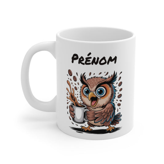 Tasse Hibou Personnalisée avec Prénom – Mug Drôle Café Chouette pour Femme, Homme ou Enfant