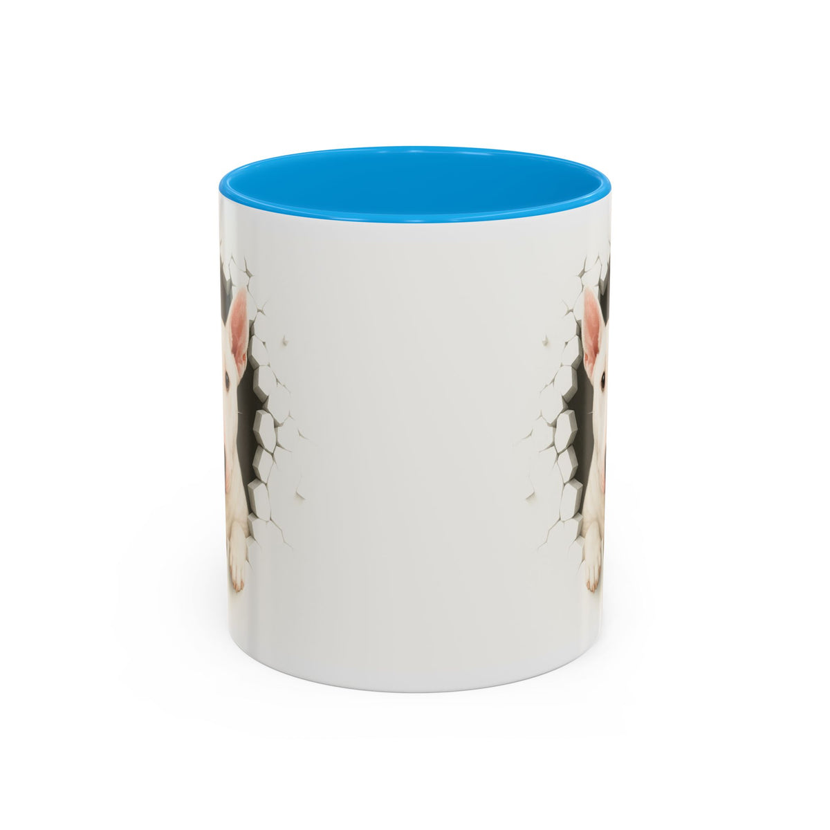 Mug Bull Terrier Effet Mur Cassé – Tasse Chien 3D Trompe-l’œil – Cadeau Original Amoureux du Bull Terrier noir bleu rouge