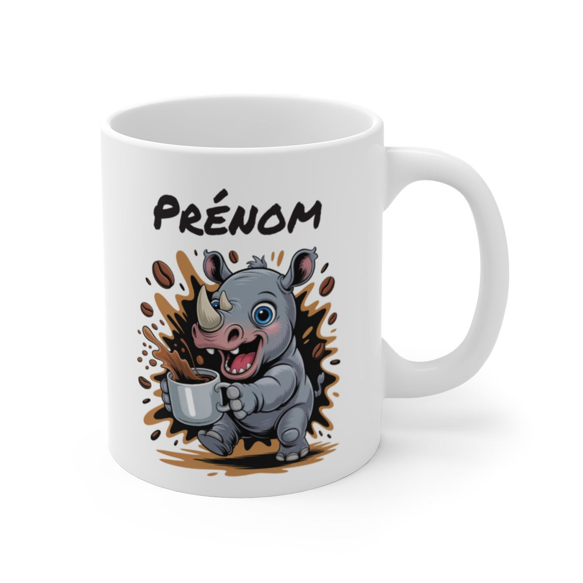 Tasse Rhinocéros Personnalisée avec Prénom – Mug Café Drôle Rhino pour Homme, Femme ou Enfant