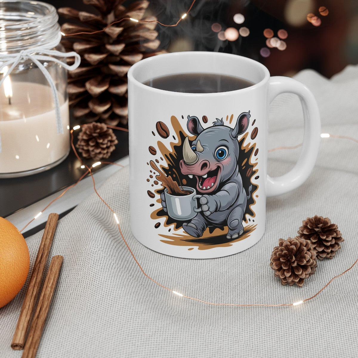 Tasse Rhinocéros Drôle pour Amateur de Café – Mug Cartoon Rhino pour Homme, Femme ou Enfant