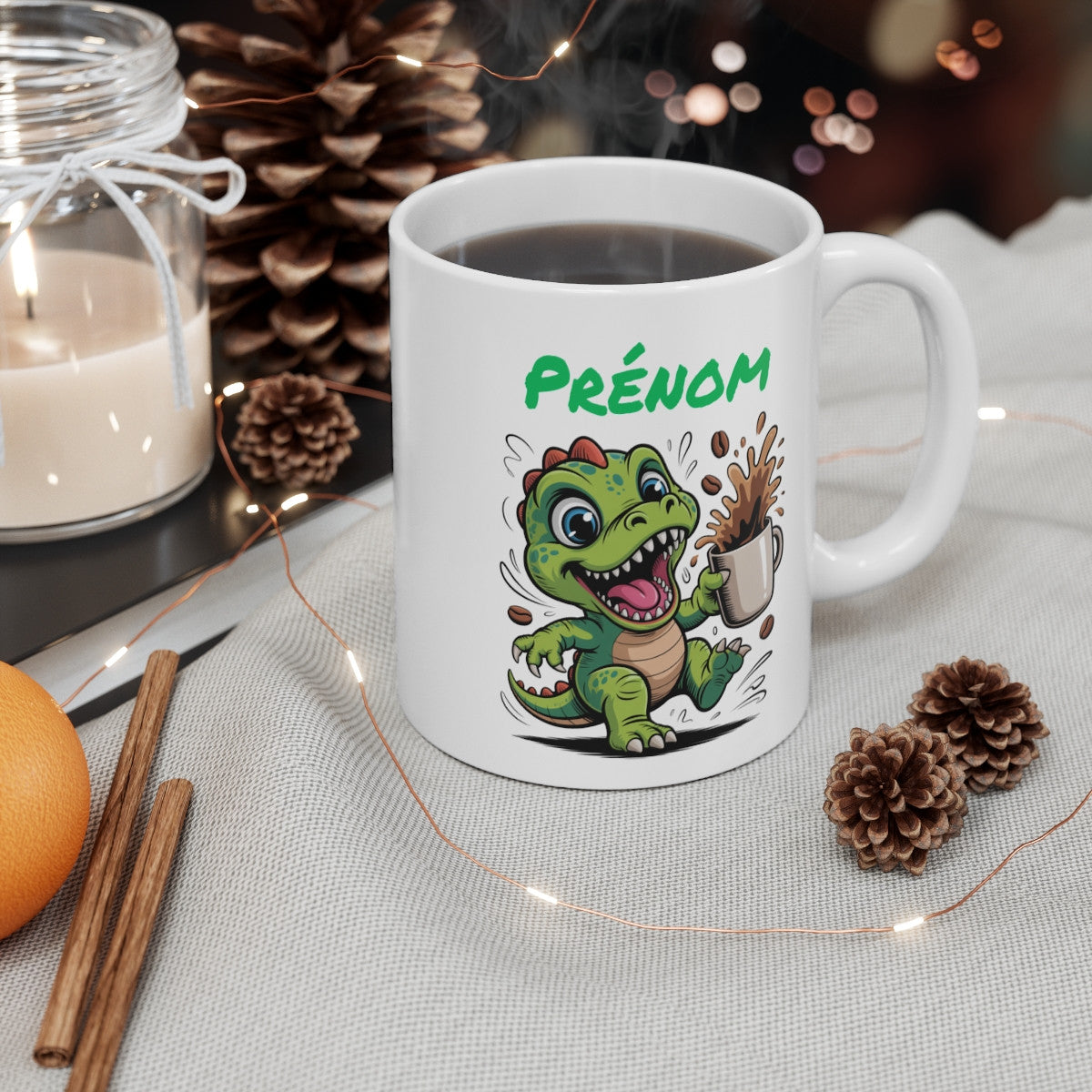 Tasse Dinosaure Personnalisée avec Prénom – Mug Café Drôle Dino pour Enfant, Femme ou Homme