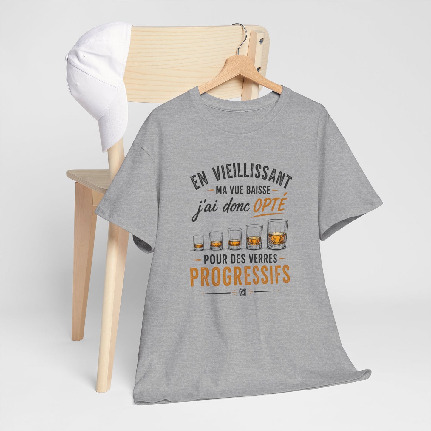 T-Shirt Humour Whisky Verres Progressifs – Tee Shirt Drôle Apéro Alcool Citation Amusante Adulte – Cadeau Ami Amateur Whisky Noir Blanc Gris