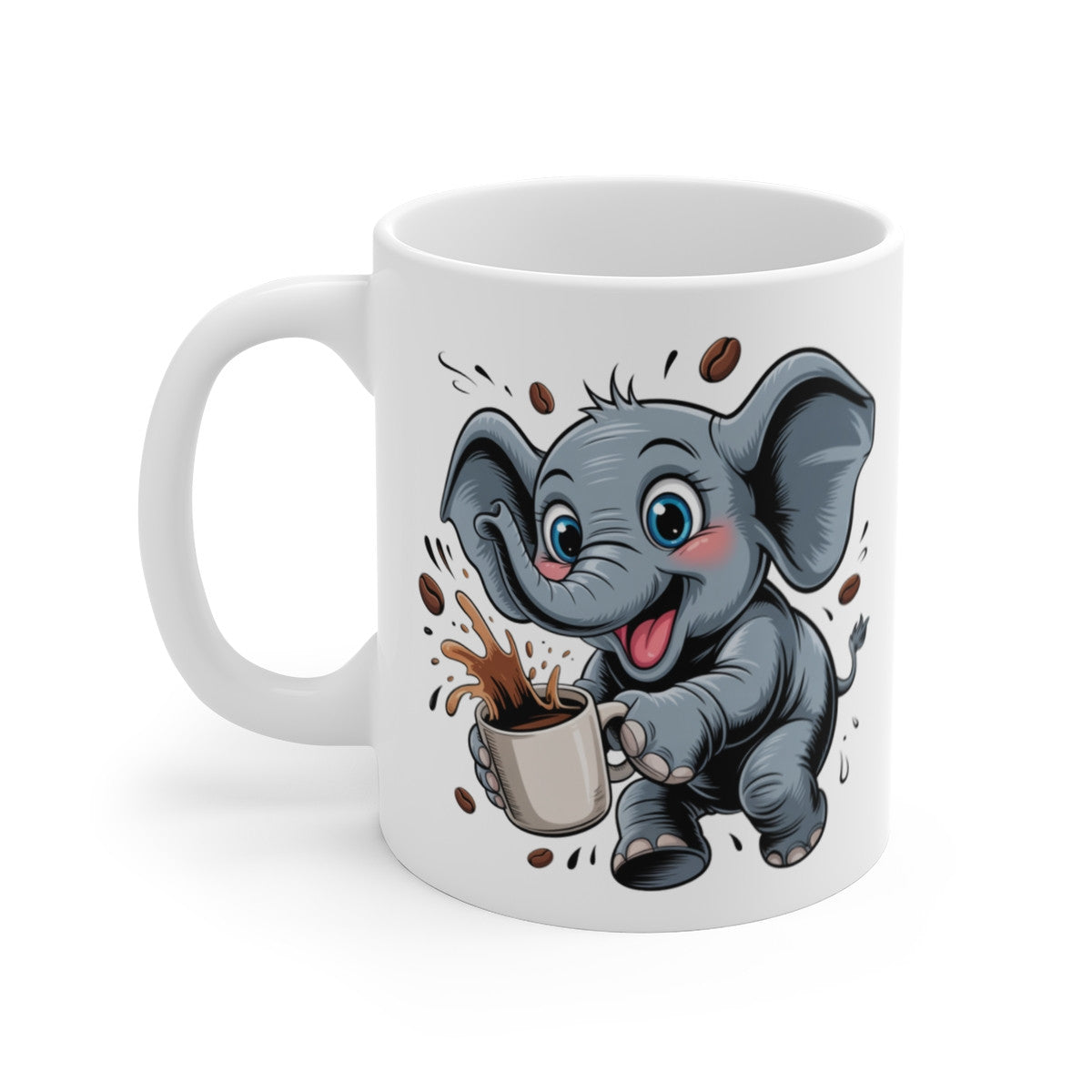 Tasse Éléphant Drôle – Mug Café Éléphanteau Cartoon Mignon, Cadeau Original Animaux, 11 oz