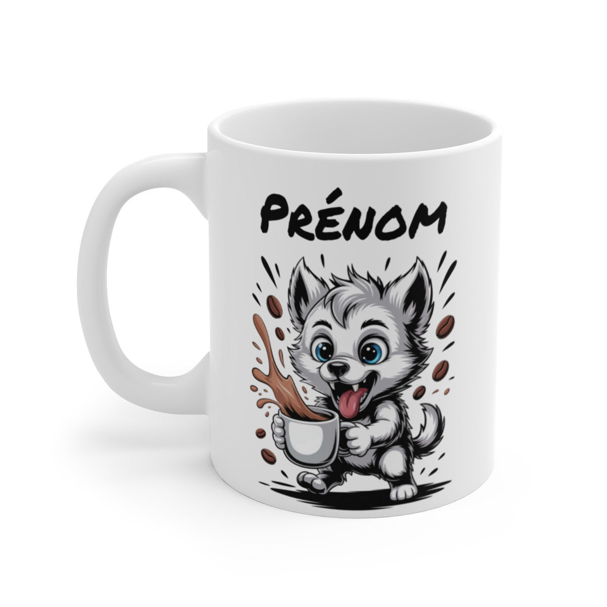 Tasse Loup avec Prénom – Mug Animal Personnalisable, Loup Blanc Mignon, Idée Cadeau Originale