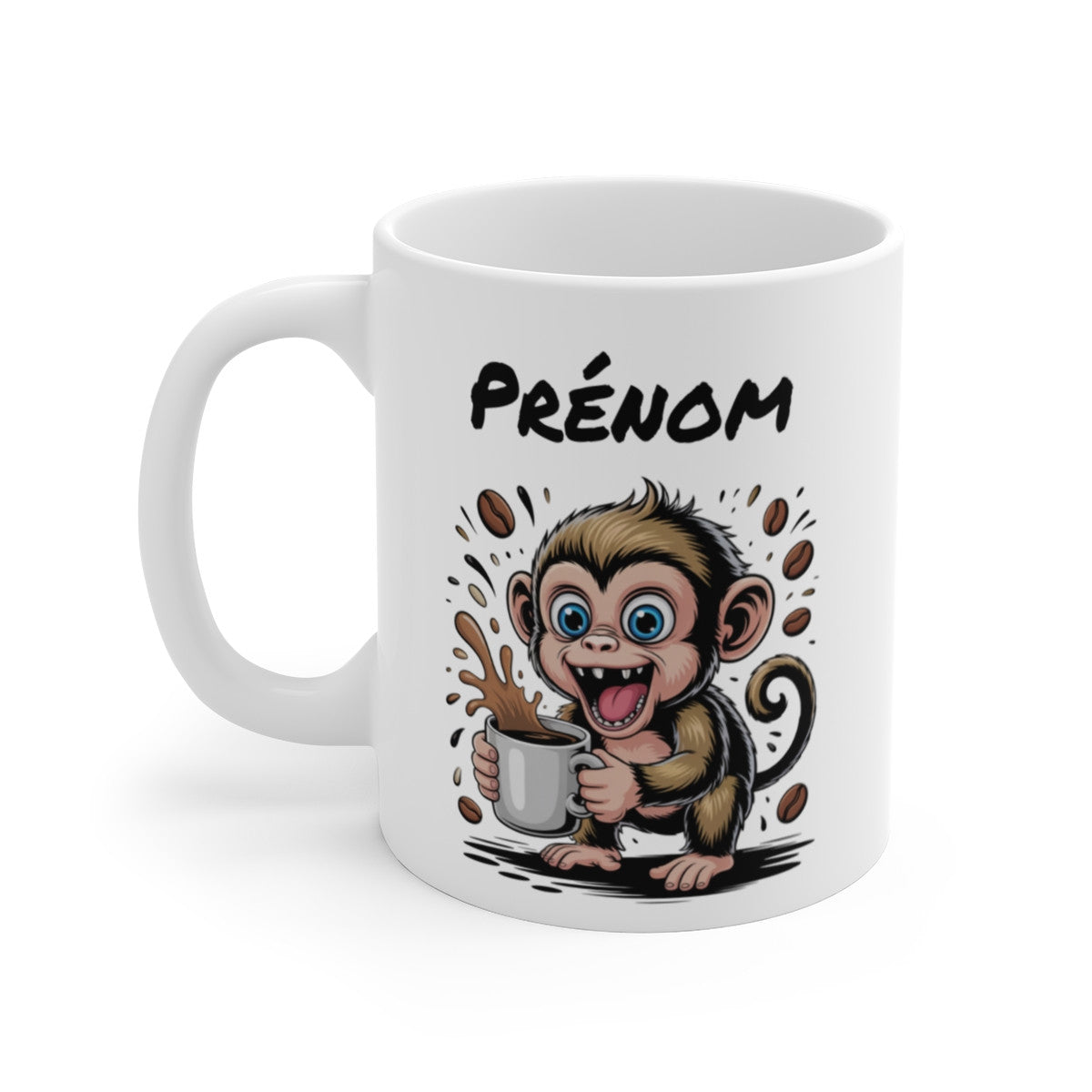 Mug Singe Mignon avec Prénom – Tasse Café Personnalisée Animaux – Cadeau Original Enfant ou Adulte