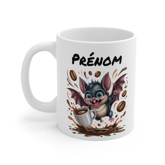 Mug Chauve-Souris Personnalisé avec Prénom – Tasse Café Drôle et Mignonne – Cadeau Original Animal Nocturne