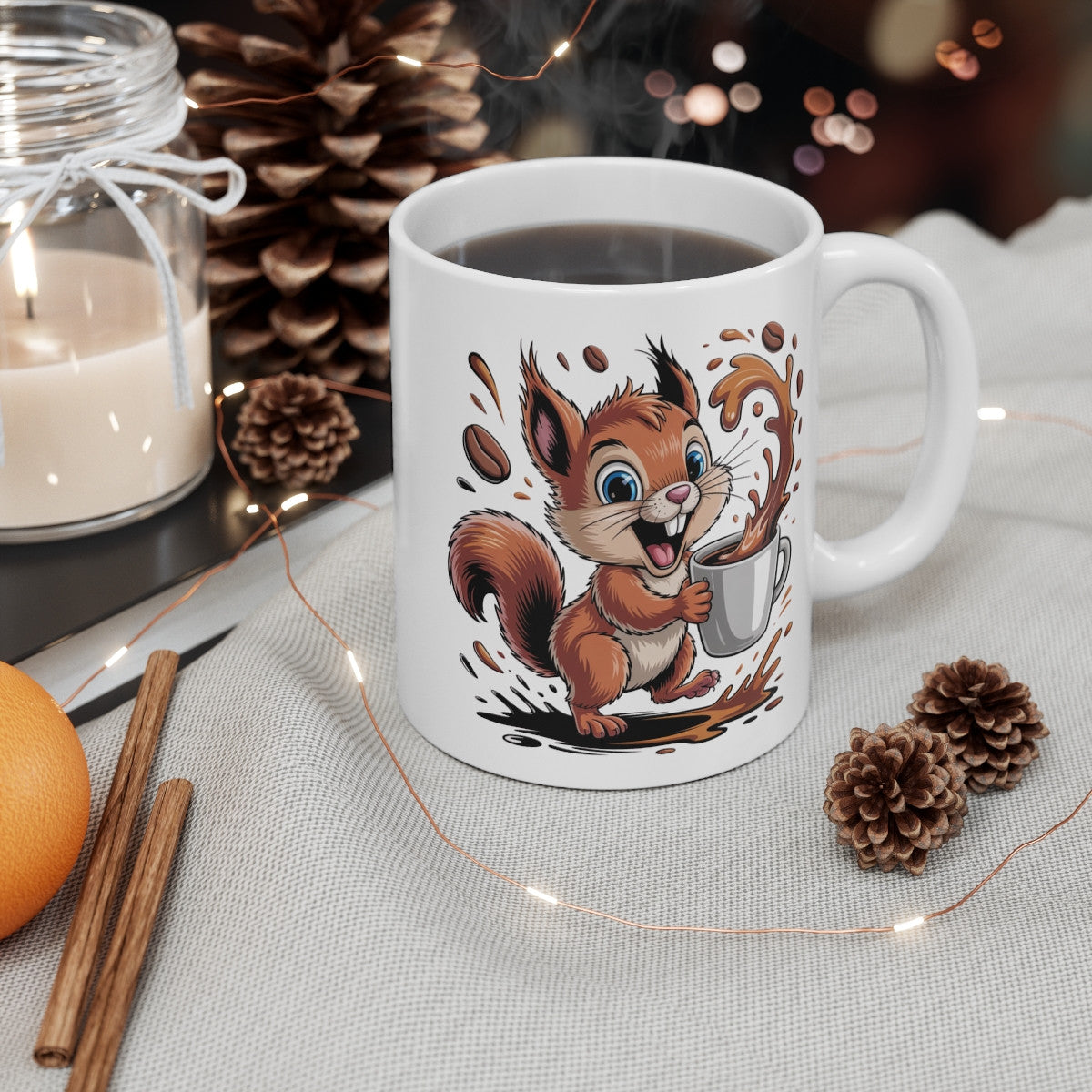 Mug Écureuil Caféiné – Tasse Rigolote Énergie Caféine – Cadeau Original pour Amateurs de Noisettes