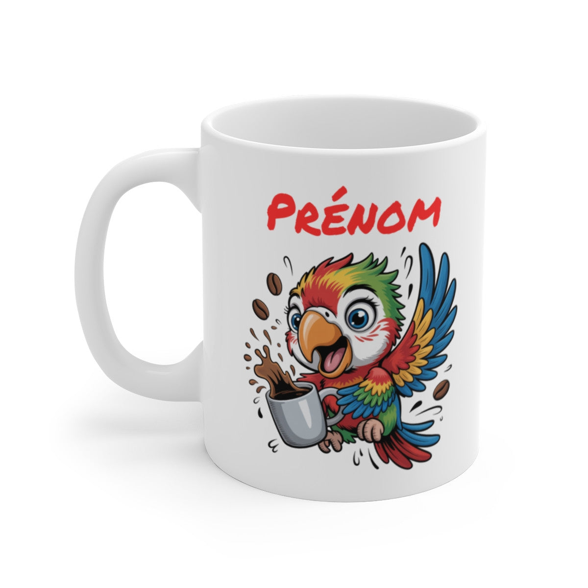 Mug Perroquet Personnalisé – Tasse Café Tropicale et Colorée avec Prénom – Cadeau Original