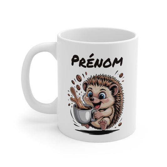Mug Hérisson Personnalisé – Tasse Café Mignonne et Énergique avec Prénom – Cadeau Original