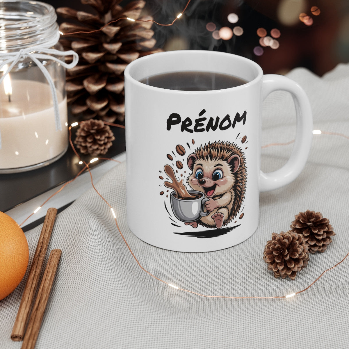 Mug Hérisson Personnalisé – Tasse Café Mignonne et Énergique avec Prénom – Cadeau Original