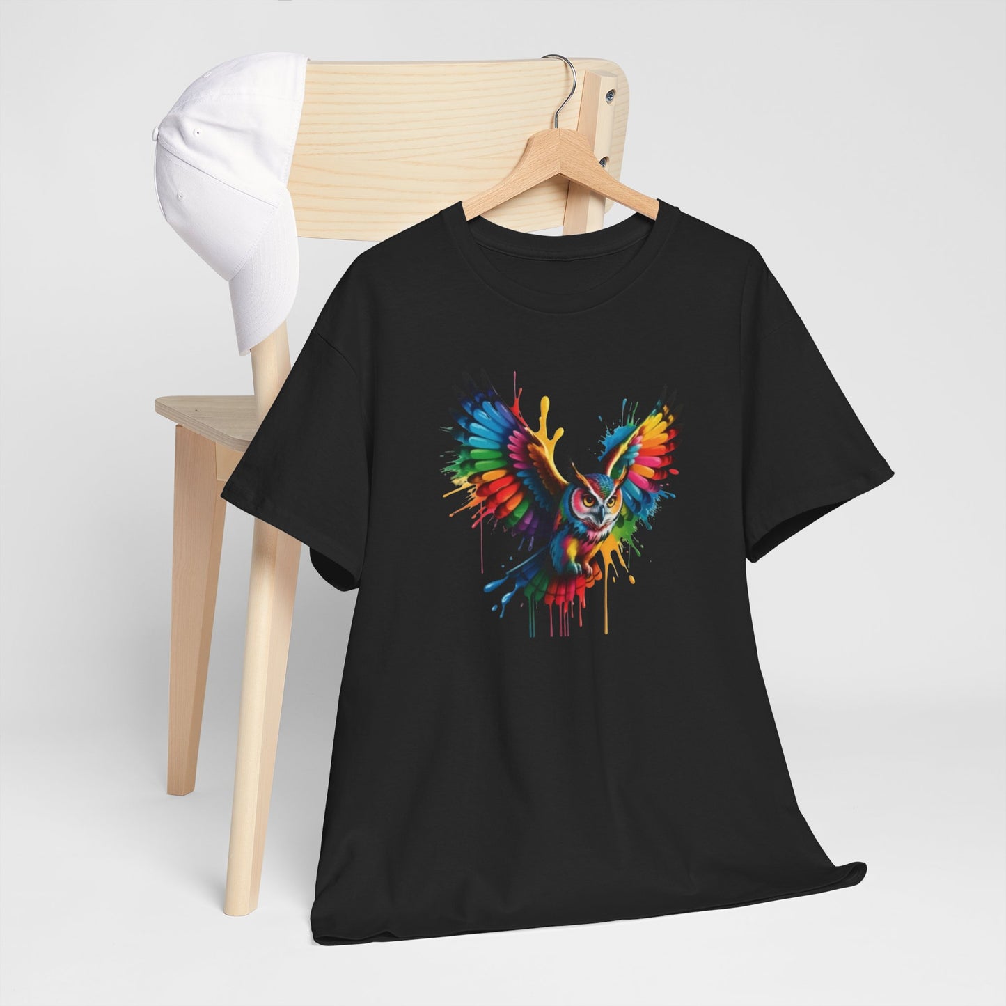 T-Shirt Hibou Coloré – Tee Shirt Chouette Art Dripping Multicolore – Cadeau Animal Streetwear Noir Blanc Gris