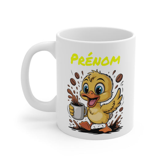 Mug Canard Personnalisé – Tasse Café Mignonne et Dynamique avec Prénom – Cadeau Original Animal