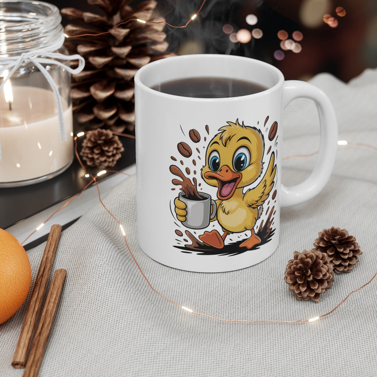 Mug Canard Mignon Tasse Café Énergique avec Dessin de Caneton Cadeau Original pour Amoureux des Animaux