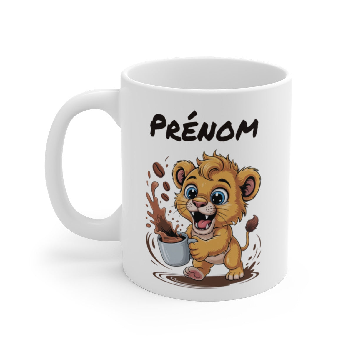 Mug Lionceau Personnalisé Tasse Café Jungle Énergique avec Prénom Cadeau Original pour Enfants et Amoureux des Félins