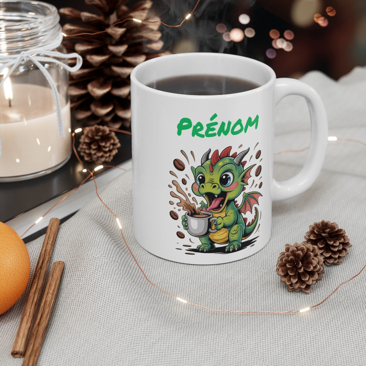Mug Dragon Personnalisé Tasse Café Fantaisie avec Prénom Cadeau Unique et Enflammé pour Petits et Grands Aventuriers