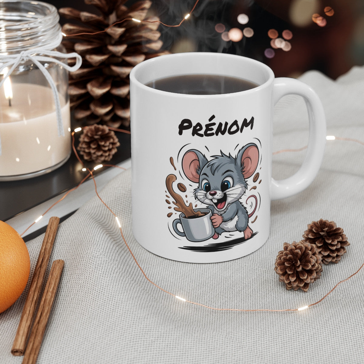 Mug Souris Personnalisé Tasse Café Rigolote avec Prénom Cadeau Original pour Amoureux des Rongeurs et du Petit Déj’