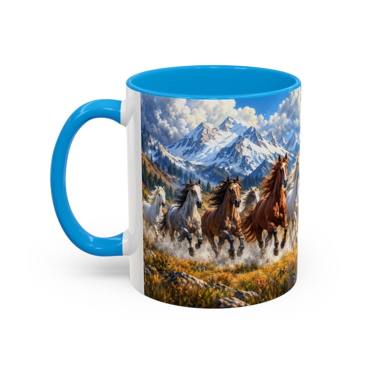 Mug Chevaux au Galop dans les Montagnes – Tasse Paysage Nature avec Troupeau de Chevaux – Cadeau Original Amoureux des Chevaux