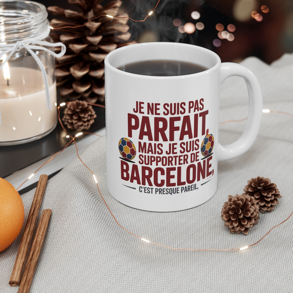 Tasse FC Barcelone Pas Parfait Mais Supporter Mug Humoristique Barça Fan Foot