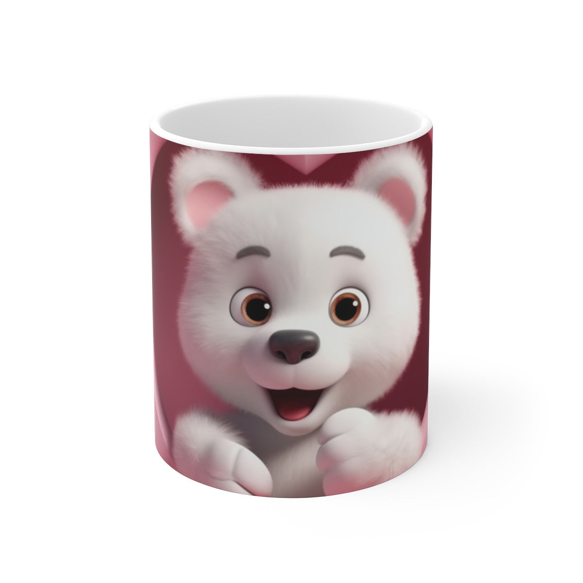 Tasse Ours Blanc Mignon – Mug Kawaii Amour et Cœurs – Cadeau Romantique et Doux