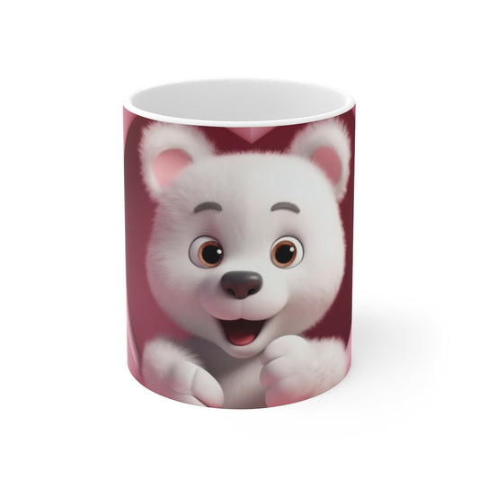 Tasse Ours Blanc Mignon – Mug Kawaii Amour et Cœurs – Cadeau Romantique et Doux