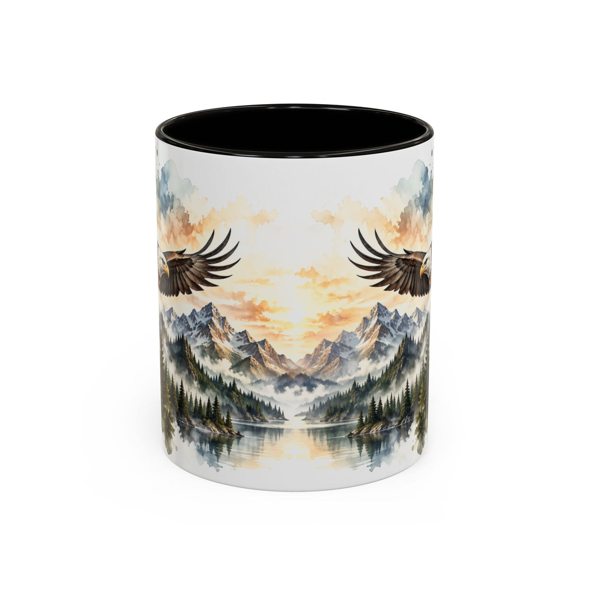 Mug Aigles en Vol au-dessus des Montagnes – Tasse Nature Sauvage Style Aquarelle – Cadeau Original Amoureux des Rapaces et Paysages