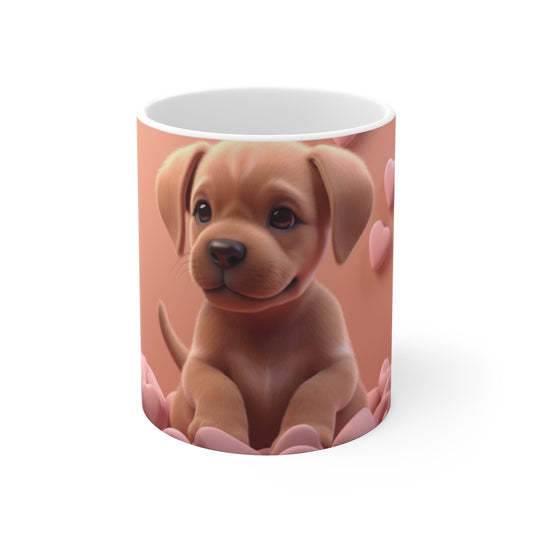 Tasse Chiot Mignon – Mug Chien Adorable avec Cœurs – Cadeau Kawaii Romantique Animaux
