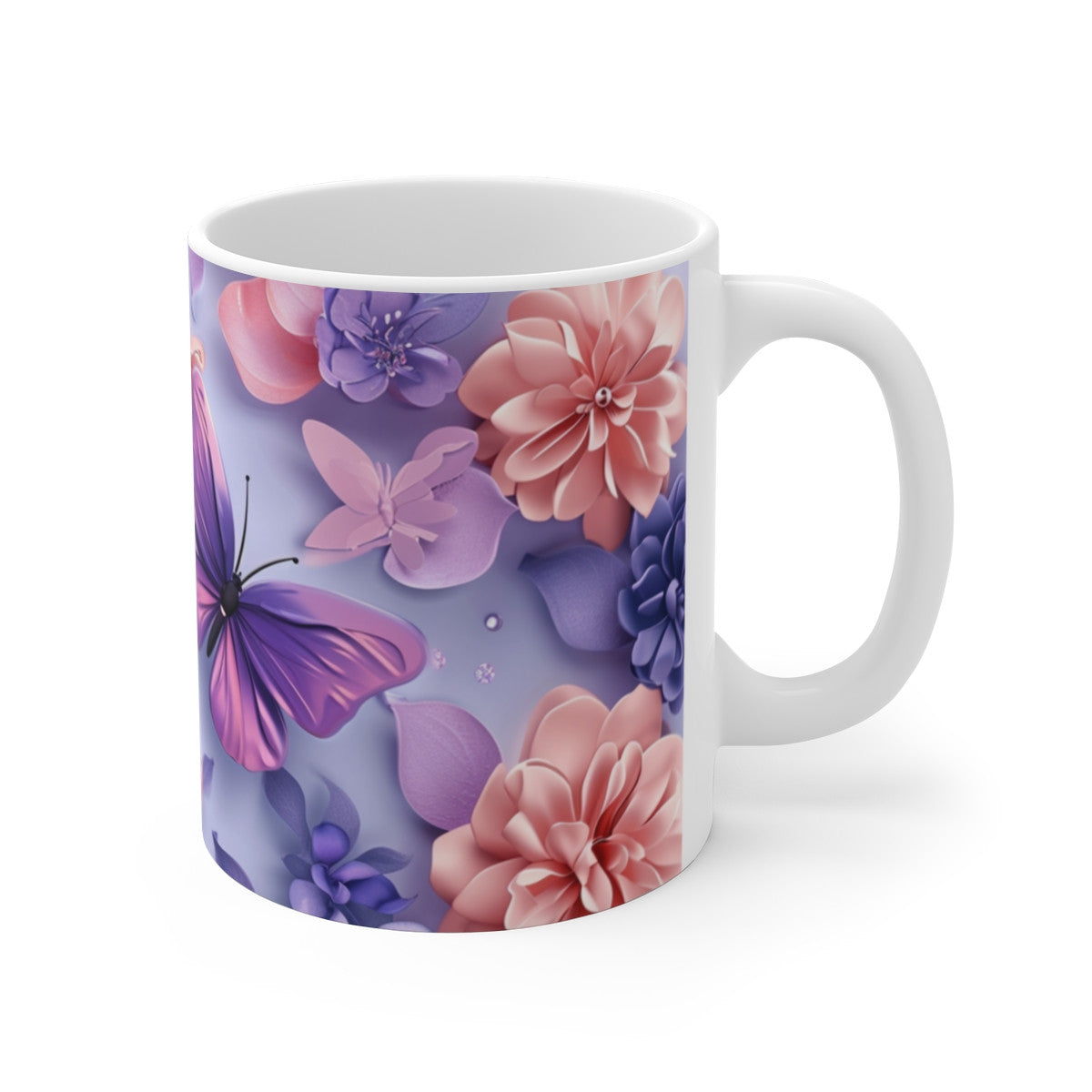 Tasse Papillons et Fleurs Mug Pastel Violet Rose Idée Cadeau Féminin Zen Nature Poétique